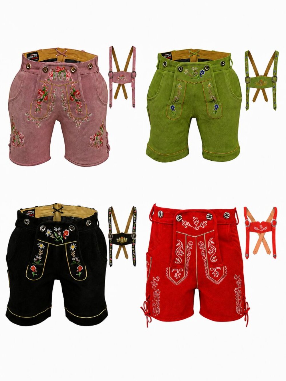 Women's Suede Lederhosen Embroidered Oktoberfest Shorts with Suspenders